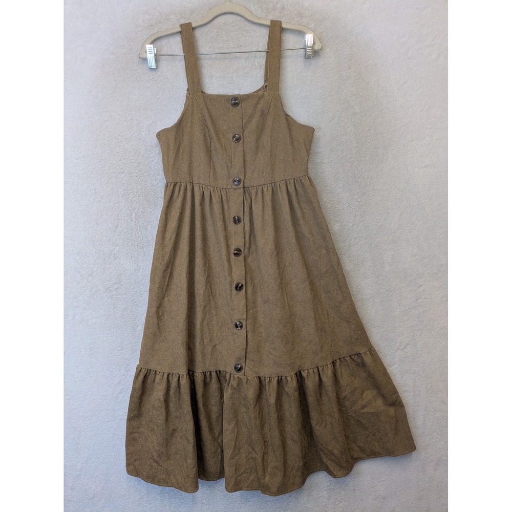 SHEIN Overall Dress Women's Small Brown Corduroy‎ Button Front Ruffle Hem Tiered